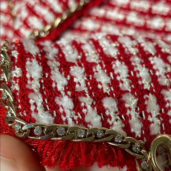 St. John couture metallic crystal gold chain trim 3 pc knit boucle Tweed - Picture 4 of 17